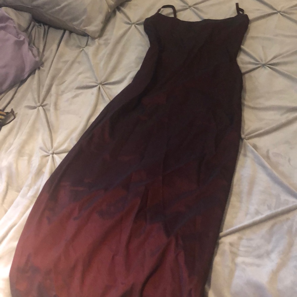 Iridescent burgundy Lycra tea length dress!